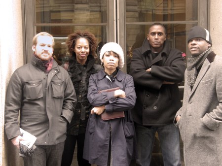 The Keepers of The Biggie Belt. From left: Thomas Golianopolous, Kimberly Burgess Wilson, Aliya S. King, Joel Randell, Jermaine Hall. Shot exclusively for aliyasking.wordpress.com on March 9, 2009 at 9:35 AM. photo credit: Antonio Thompson. 