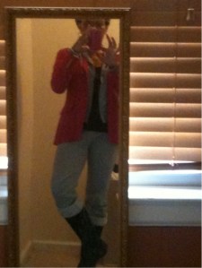 Rainboots, sweats and a corduroy blazer. Jesus take the wheel.